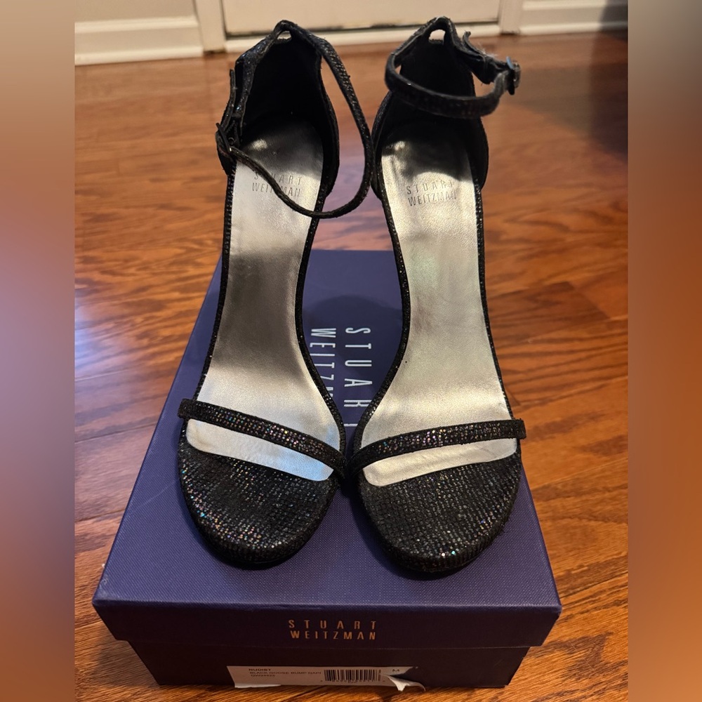 Stuart Weitzman Black Goose Bump Nudist Heels